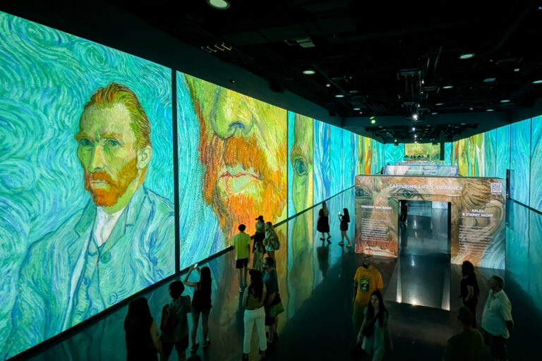 Van Gogh portraits projected across the walls of the Garden room during the Musée d’Orsay display at Arte Museum Las Vegas.